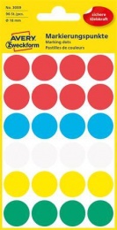 Etikett, 18 mm, kör, AVERY ZWECKFORM, 5 különböző szín, 96 etikett/csomag